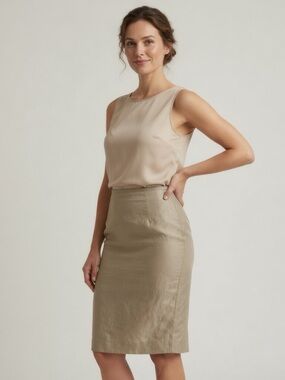 Louben for Laura Petites Linen Pencil Skirt, Taupe Size 10
